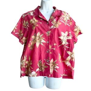 Jamaica Bay Women's Pink Floral Button-Up Hawaiian Shirt Size L